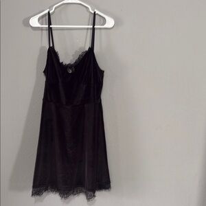 Gothic witchy babydoll Elegant Black Midi velvet  Dress with Lace Details